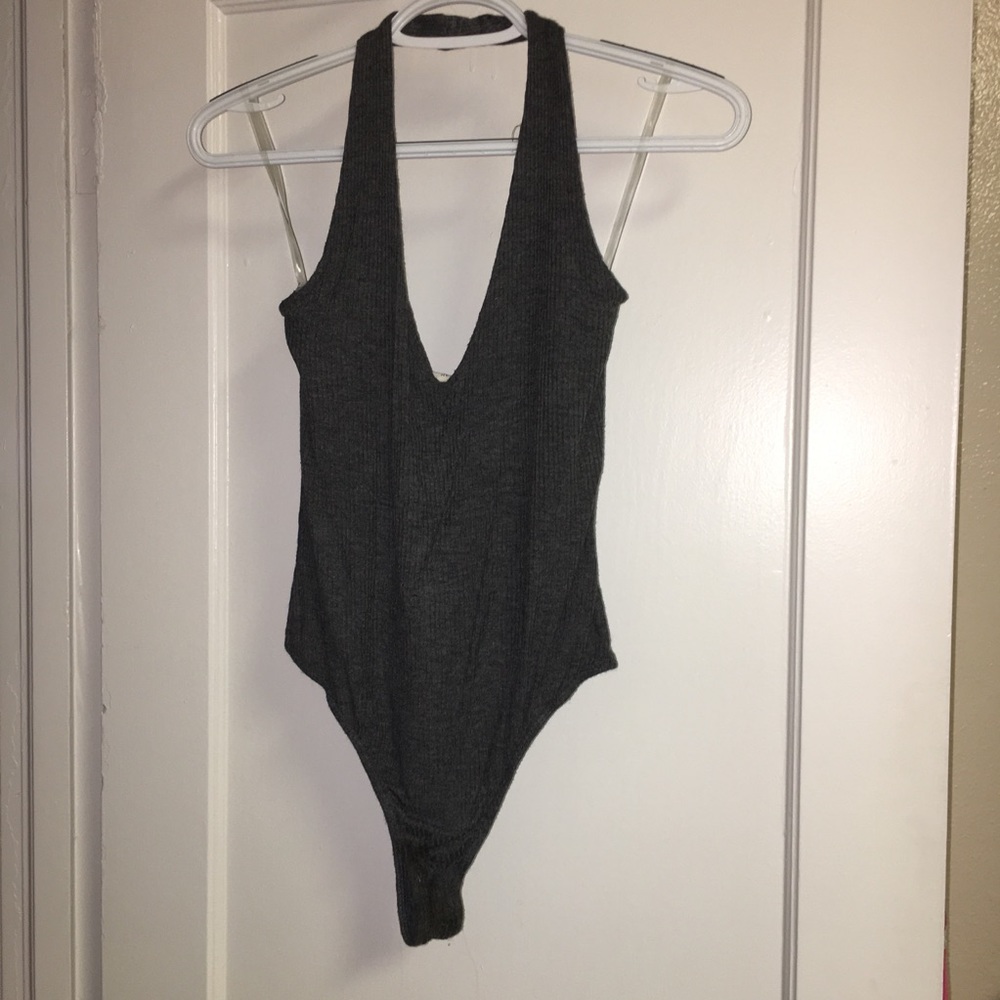 LA Hearts Gray Halter Bodysuit